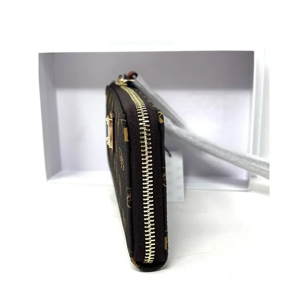 Dooney & Bourke Gretta Folded Zip Wristlet Wallet Purse Brown Tmoro Logo NWT
